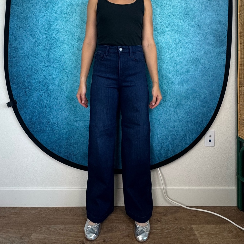 PAIGE Dark Blue Genesee High Waisted Wide Leg Jeans